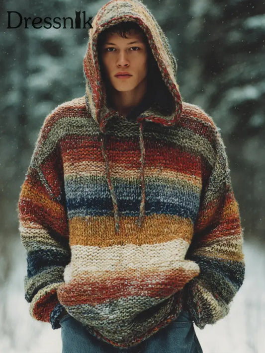 Geometrische Kunst gestrickter Hoodie für Männer als bild / S