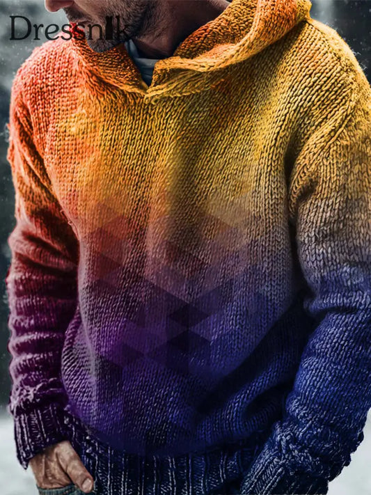 Geometrische Kunst gestrickter Hoodie für Männer als bild / S