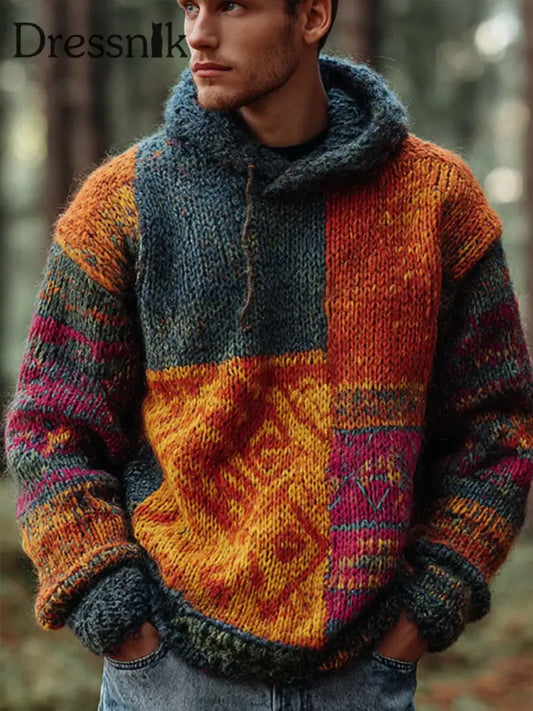 Geometrische Kunst gestrickter Hoodie für Männer als bild / S