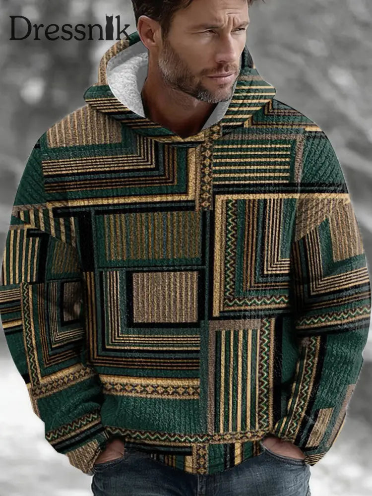Geometrische Kunst Hoodie für Männer Dunkelgrün / S