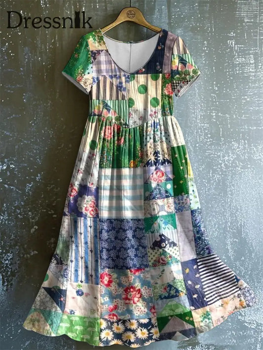 Geometrisches botanisches Kleid mit Blumen druck für Damen mit V-Ausschnitt als bild / S