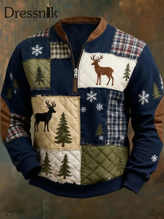 Geometrisches farb blockiertes Kunstdruck-Sweatshirt im Weihnachts stil für Herren A / S