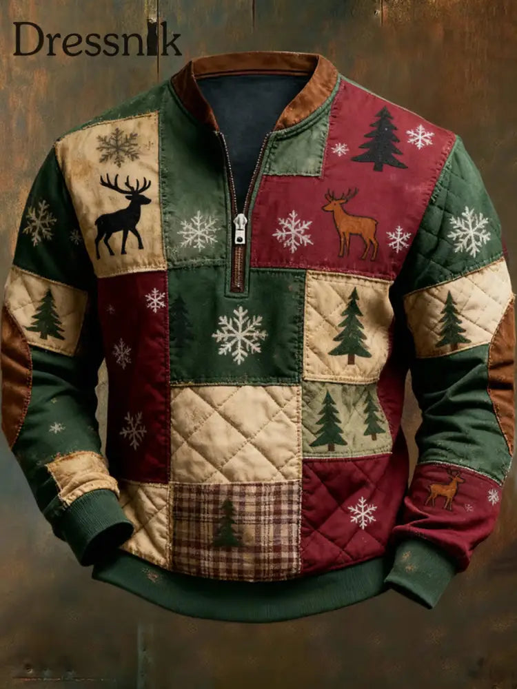 Geometrisches farb blockiertes Kunstdruck-Sweatshirt im Weihnachts stil für Herren A / S