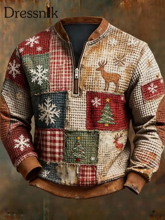 Geometrisches farb blockiertes Kunstdruck-Sweatshirt im Weihnachts stil für Herren A / S