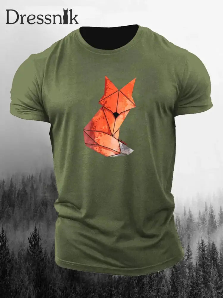 Geometrisches Fox-Print-T-Shirt für Männer Armee grün / S