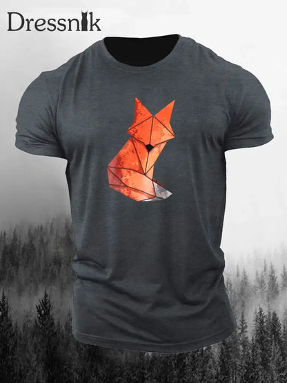 Geometrisches Fox-Print-T-Shirt für Männer Dunkelgrau / S