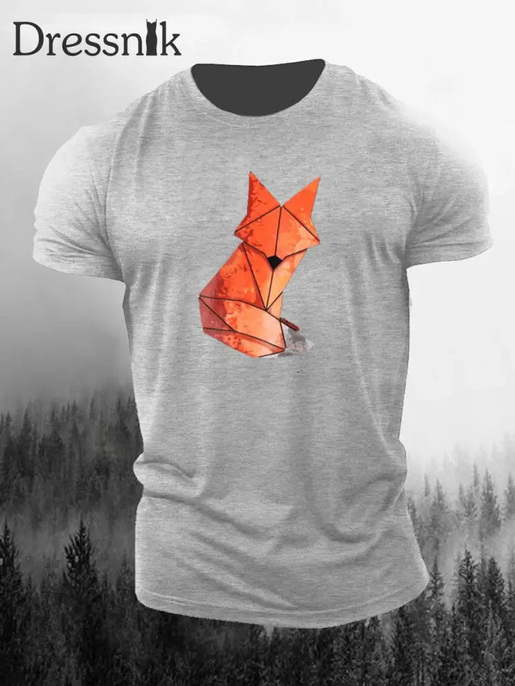 Geometrisches Fox-Print-T-Shirt für Männer Hellgrau / S