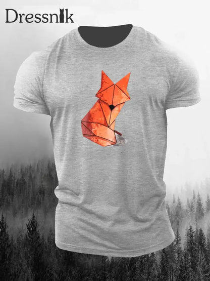 Geometrisches Fox-Print-T-Shirt für Männer Hellgrau / S