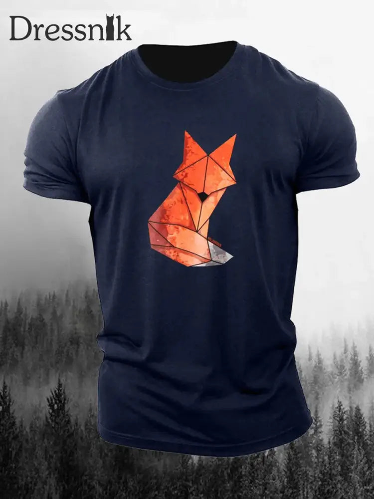 Geometrisches Fox-Print-T-Shirt für Männer Marineblau / S