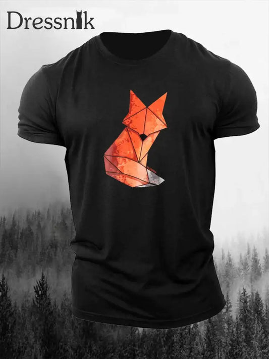 Geometrisches Fox-Print-T-Shirt für Männer Schwarz / S