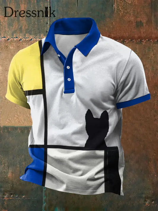 Geometrisches Kunst-Polos hirt mit Katzen druck für Männer als bild / S