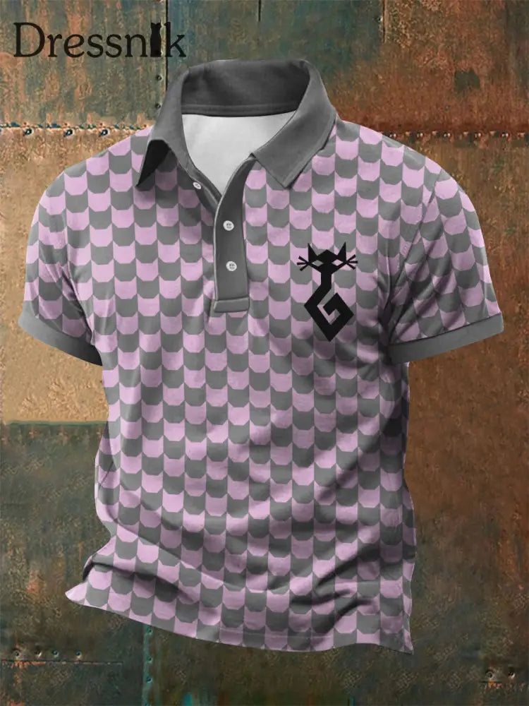 Geometrisches Kunst-Polos hirt mit Katzen druck für Männer Grau / S