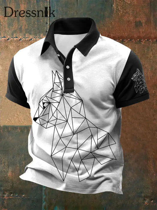Geometrisches Kunst-Polos hirt mit Katzen druck für Männer Schwarz und Weiß / S