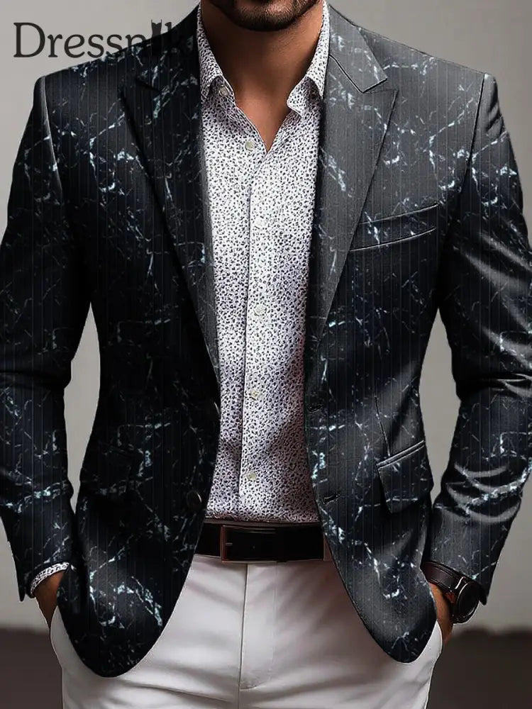 Gestreifter Vintage Business-Anzug für Herren Schwarz / S