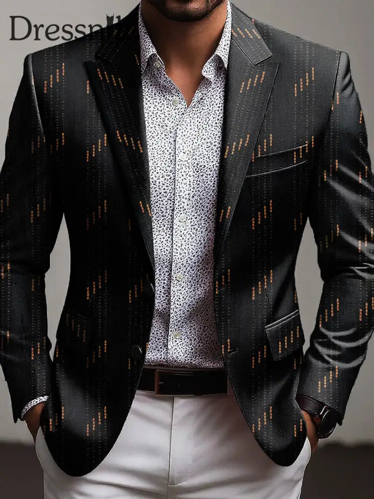 Gold gestreifter Herren-Business-Anzug Schwarz / S