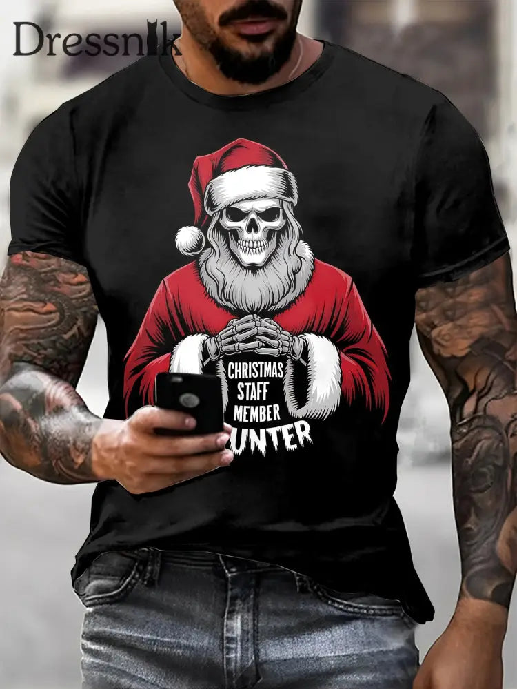 Gothic Weihnachten gedruckt Vintage Mode lose Kurzarm T-Shirt Schwarz / S