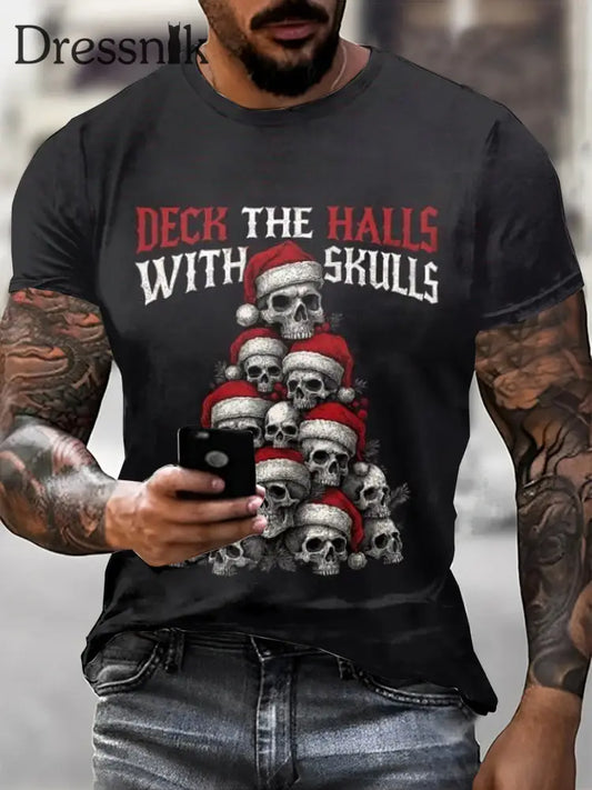 Gothic Weihnachten gedruckt Vintage Mode lose Kurzarm T-Shirt Schwarz / S