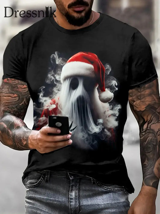 Gothic Weihnachten gedruckt Vintage Mode lose Kurzarm T-Shirt Schwarz / S