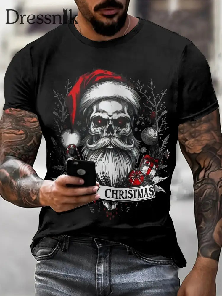 Gothic Weihnachten gedruckt Vintage Mode lose Kurzarm T-Shirt Schwarz / S