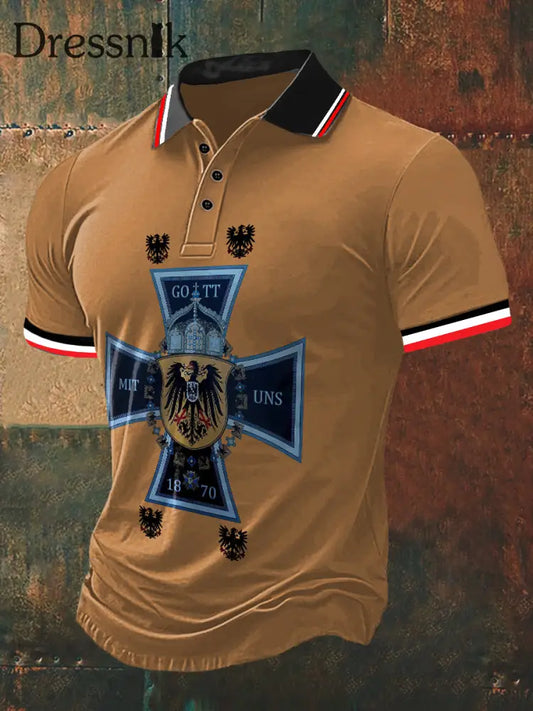 Gott Mit Uns 1870 Print Polo Hals Kurzarm T-Shirt Braun / S