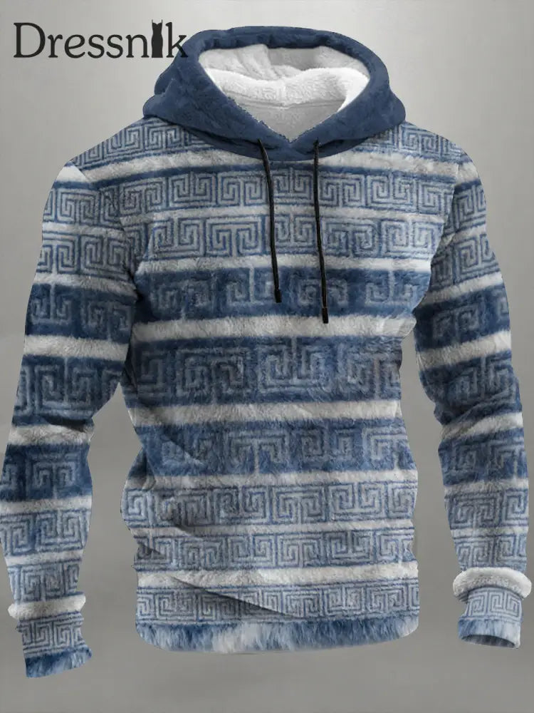 Griechischer Schlüssel Kunst Flanell Hoodie für Männer blau / S