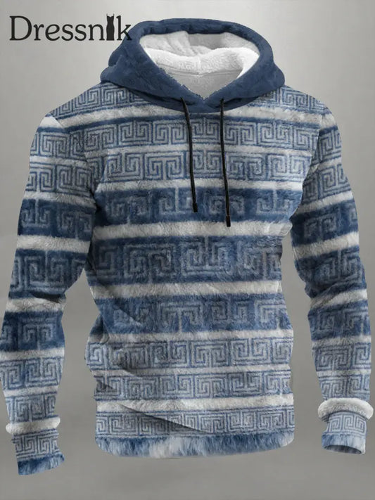Griechischer Schlüssel Kunst Flanell Hoodie für Männer blau / S