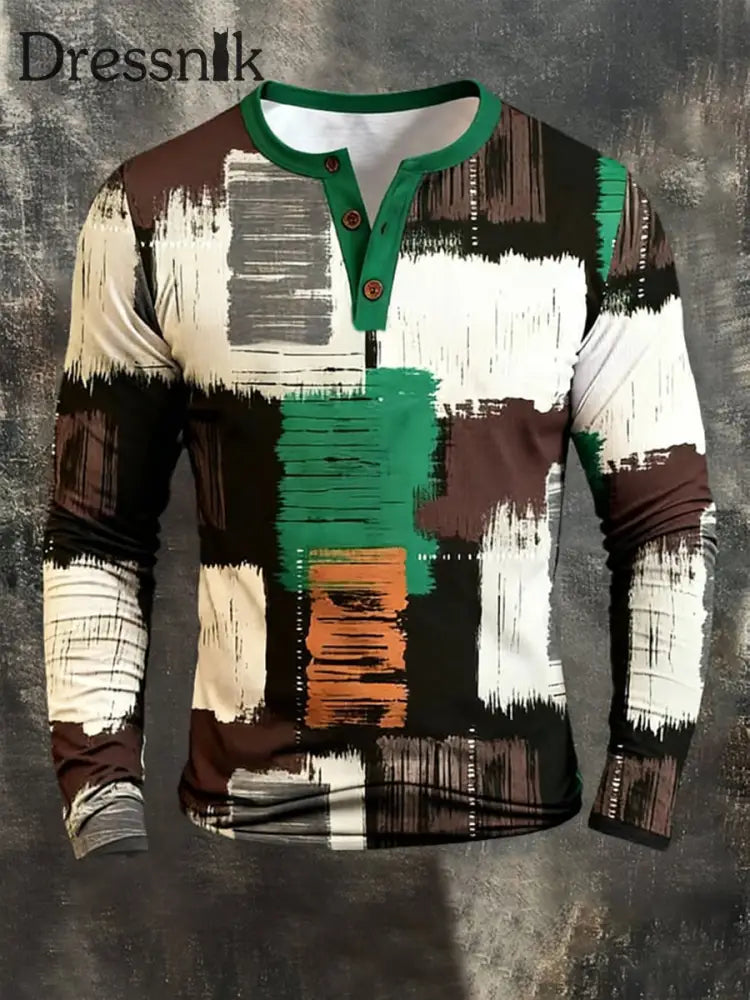 Henley-Hemd mit drei Knöpfen langen Ärmeln Western muster als bild / S