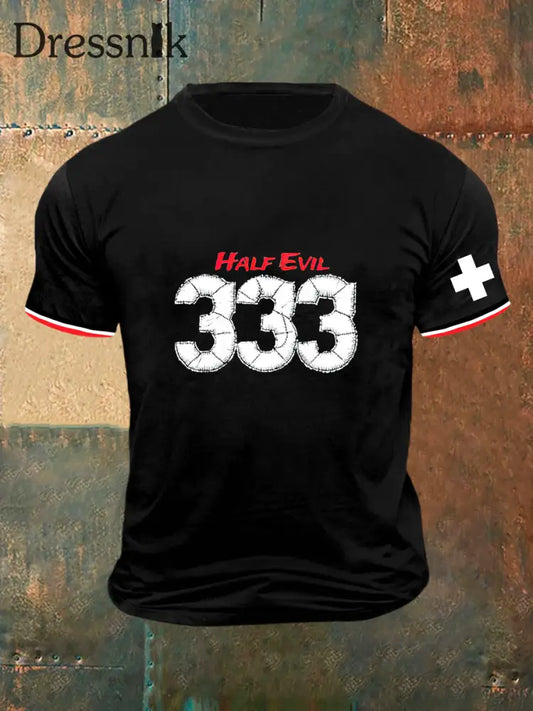 Herren 333 Print Vintage Mode Kurzarm T-Shirt Schwarz / S