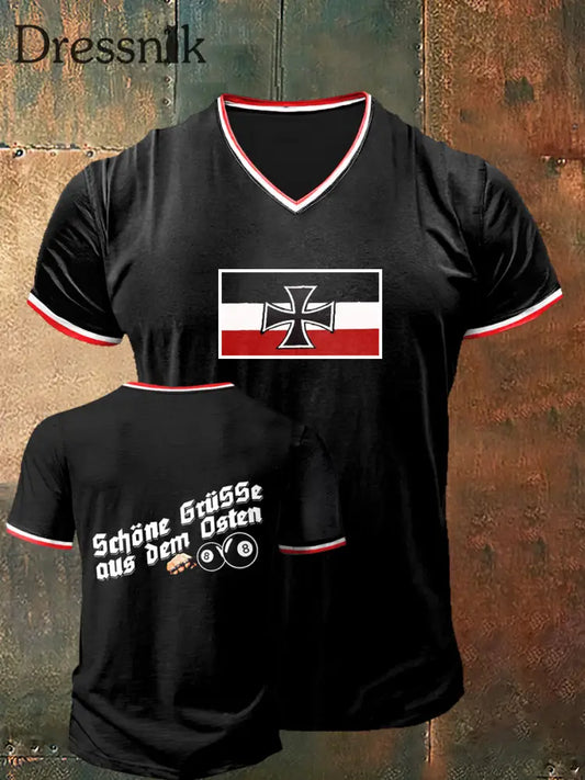 Herren 8 Billard Ball gedruckt Vintage Mode Kurzarm V-Ausschnitt T-Shirt Schwarz / S