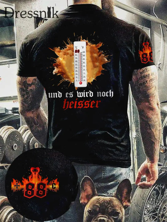 Herren 88 Grad und es wird noch Heisser bedrucktes Kurzarm-T-Shirt Schwarz / S