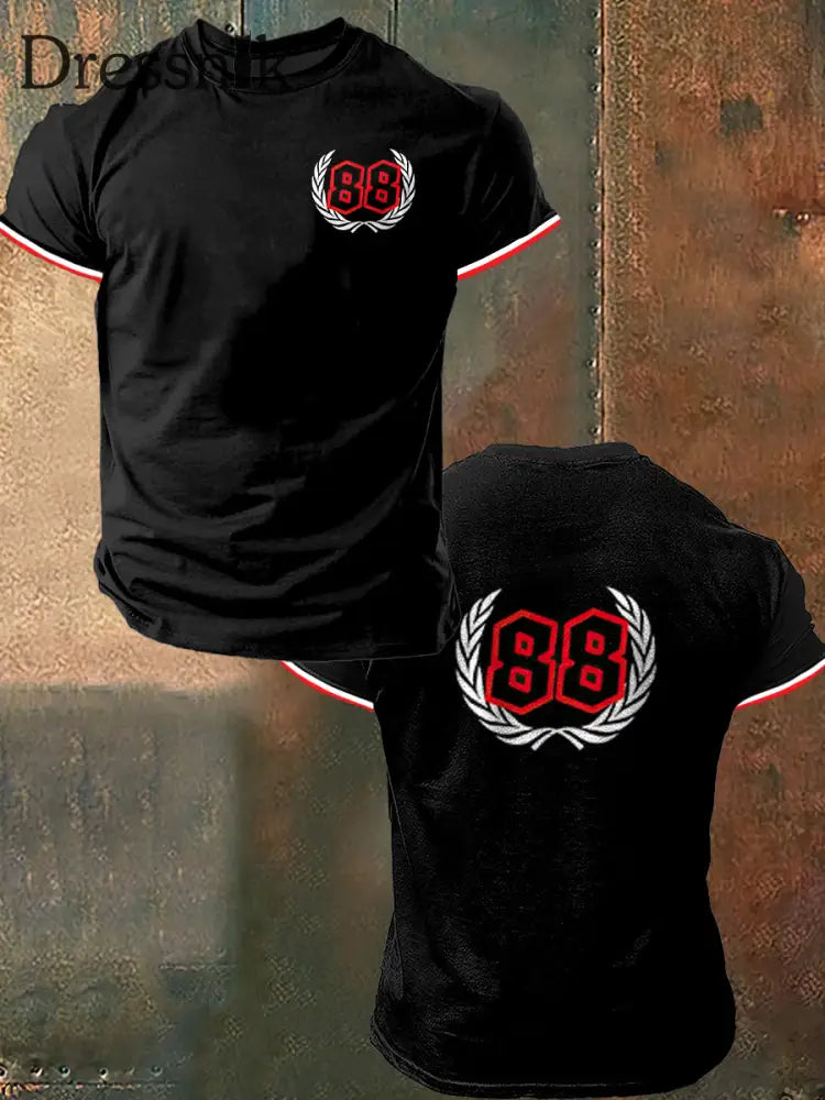 Herren 88 Print Vintage Mode Kurzarm T-Shirt Schwarz / S