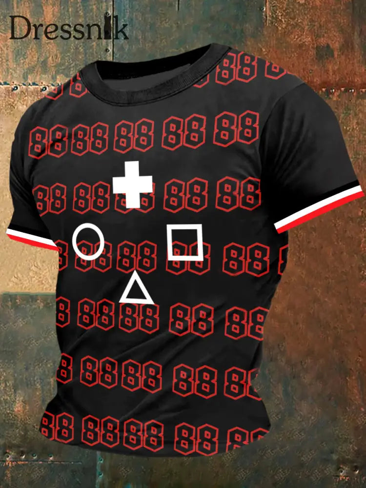 Herren 88 Print Vintage Mode Kurzarm T-Shirt Schwarz / S