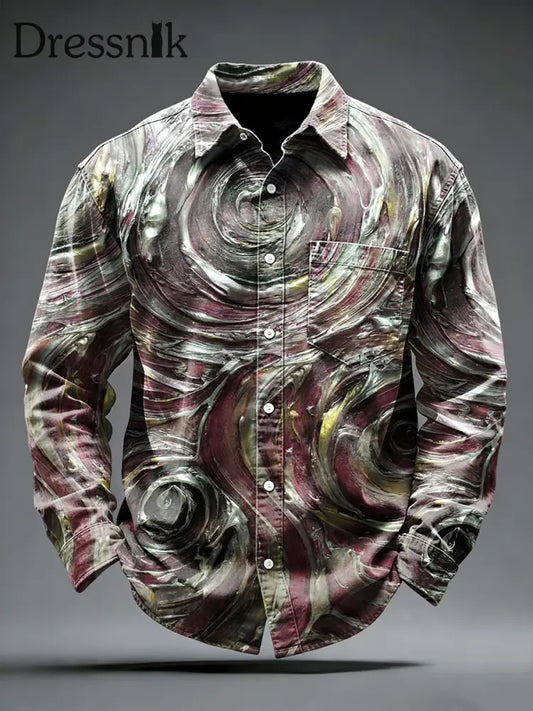 Herren Abstraktes Kunstdruck Vintage Taschen hemd mehrfarbig / S