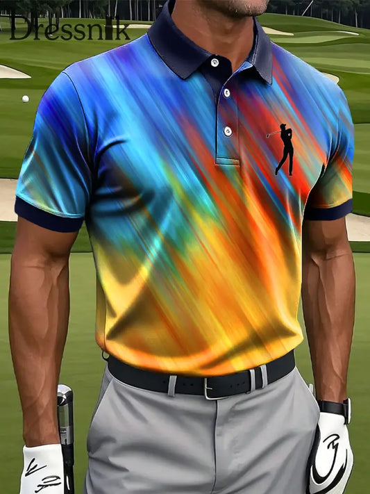 Herren Abstraktes Regenbogen-Streifen-Kunstdruck-lässiges Business-Polo-Shirt bunt / S