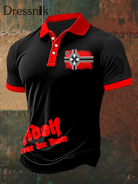 Herren Adolf Der Baste Print Polo Hals Kurzarm T-Shirt Schwarz / S