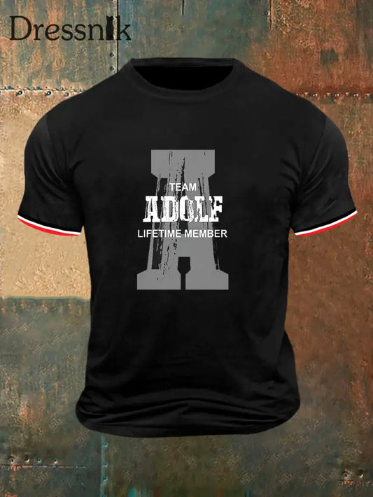 Herren Adolf Team Print Vintage Mode Kurzarm T-Shirt Schwarz / S