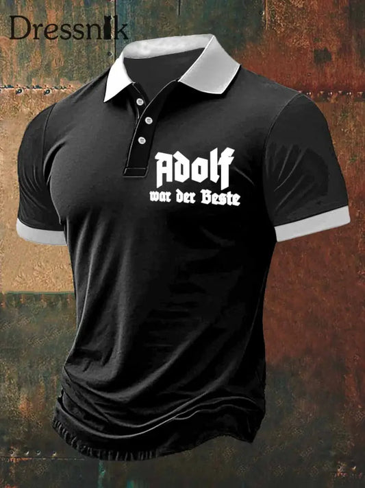 Herren Adolf waren am besten bedruckt Polo Hals Kurzarm T-Shirt Schwarz / S