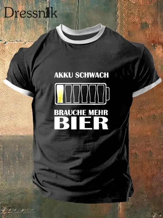 Herren Akku Schwach Bier Print Vintage Mode Kurzarm T-Shirt Schwarz / S