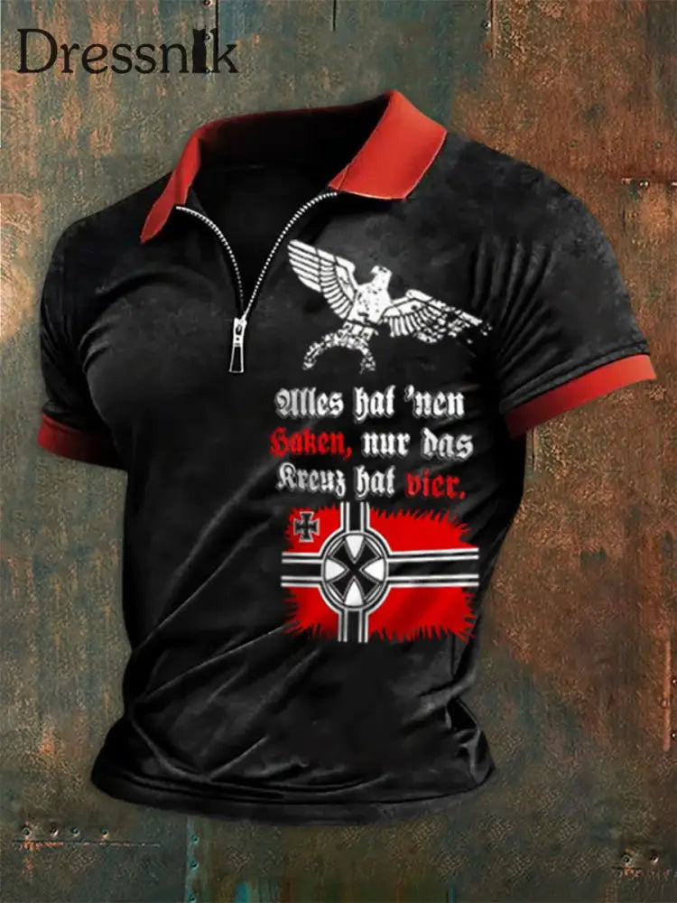 Herren Alles Hut nen Haken nur das Kreuz Hut vier Reiß verschluss Kurzarm Polo Schwarz / S