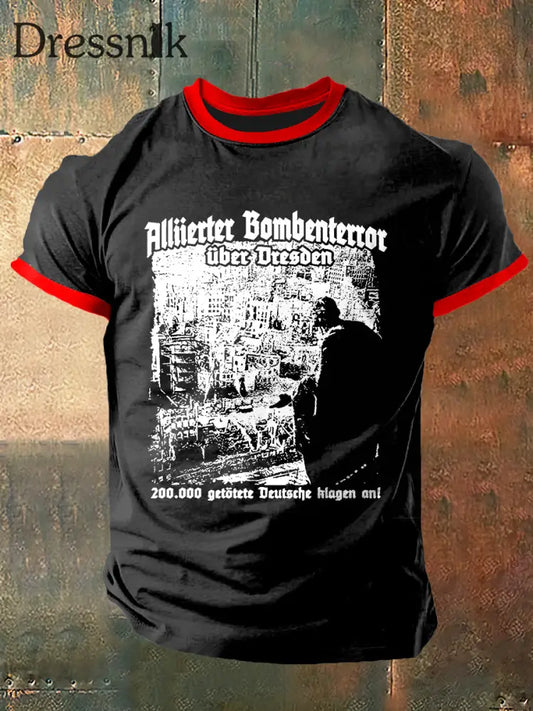 Herren Alliierter Bomben terror Uber Dresden Print Vintage Mode Kurzarm T-Shirt Schwarz / S