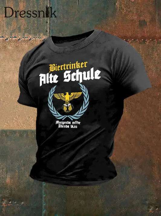 Herren Alte Schule Print Vintage Mode Kurzarm T-Shirt Schwarz / S