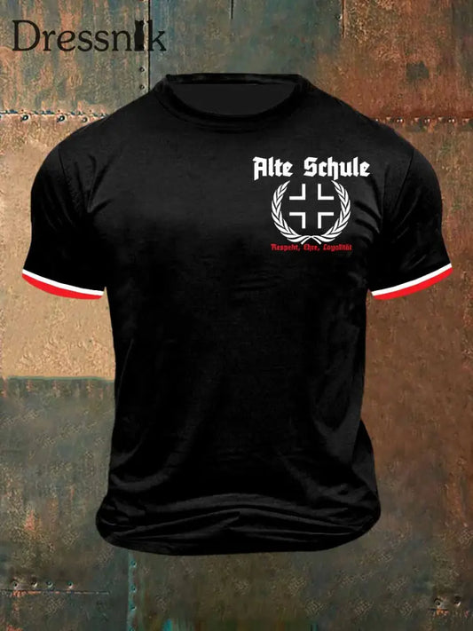 Herren Alte Schule Print Vintage Mode Kurzarm T-Shirt Schwarz / S