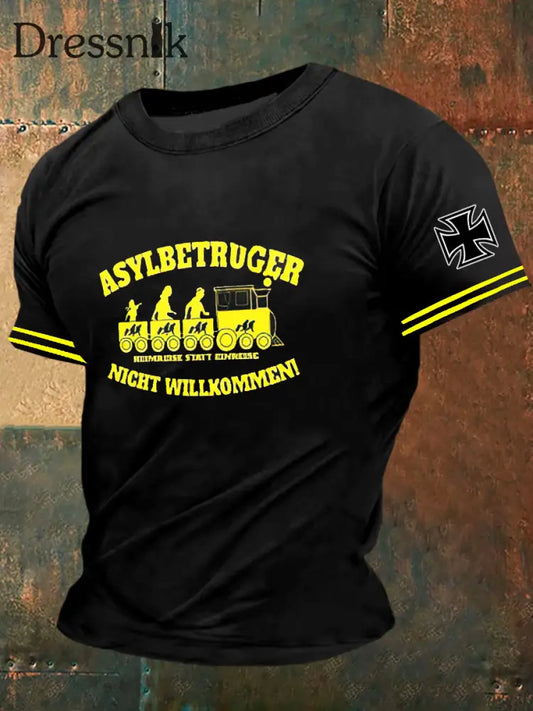 Herren Asylbetruger Print Vintage Mode Kurzarm T-Shirt Schwarz / S