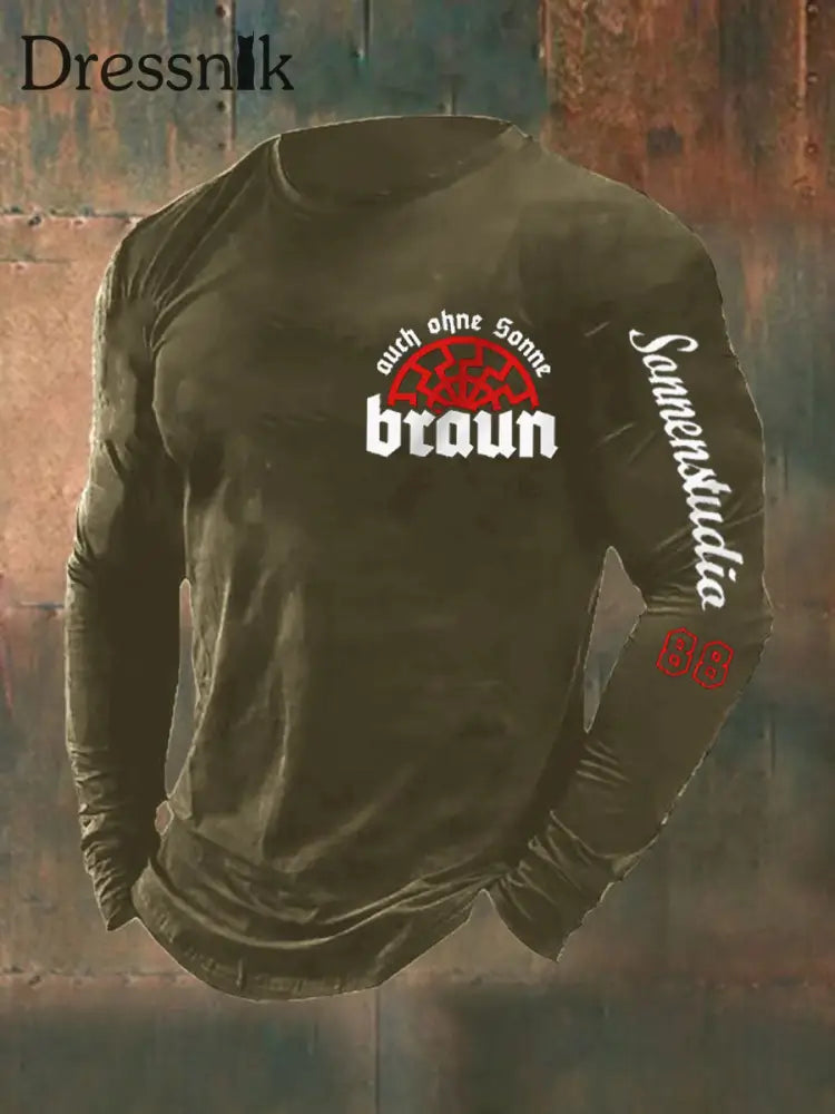 Herren Auch Ohne Sonne Braun 88 Bedrucktes Langarm T-Shirt Armee grün / S