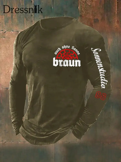 Herren Auch Ohne Sonne Braun 88 Bedrucktes Langarm T-Shirt Armee grün / S