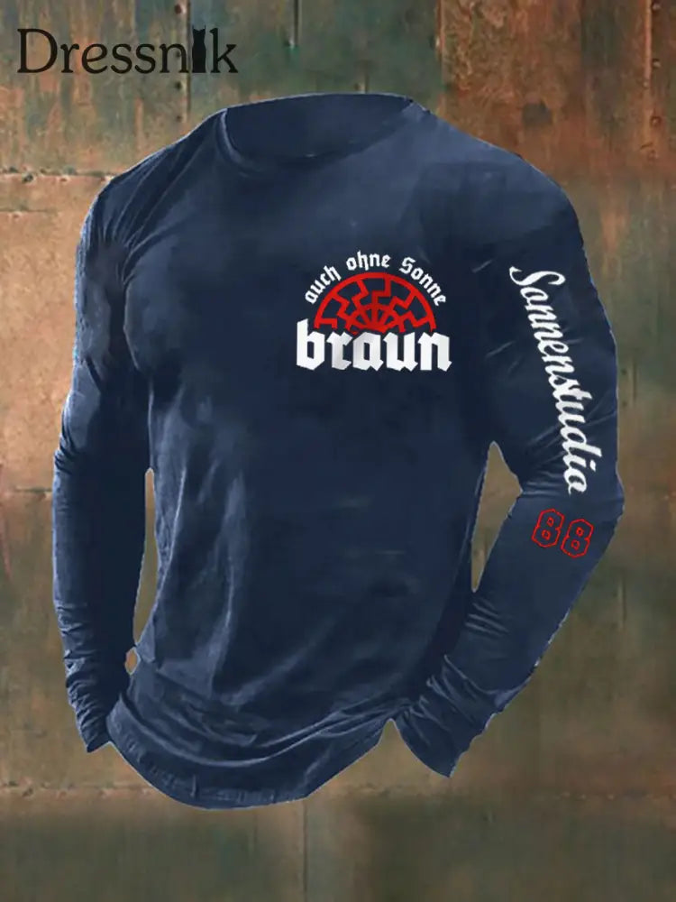 Herren Auch Ohne Sonne Braun 88 Bedrucktes Langarm T-Shirt Marineblau / S