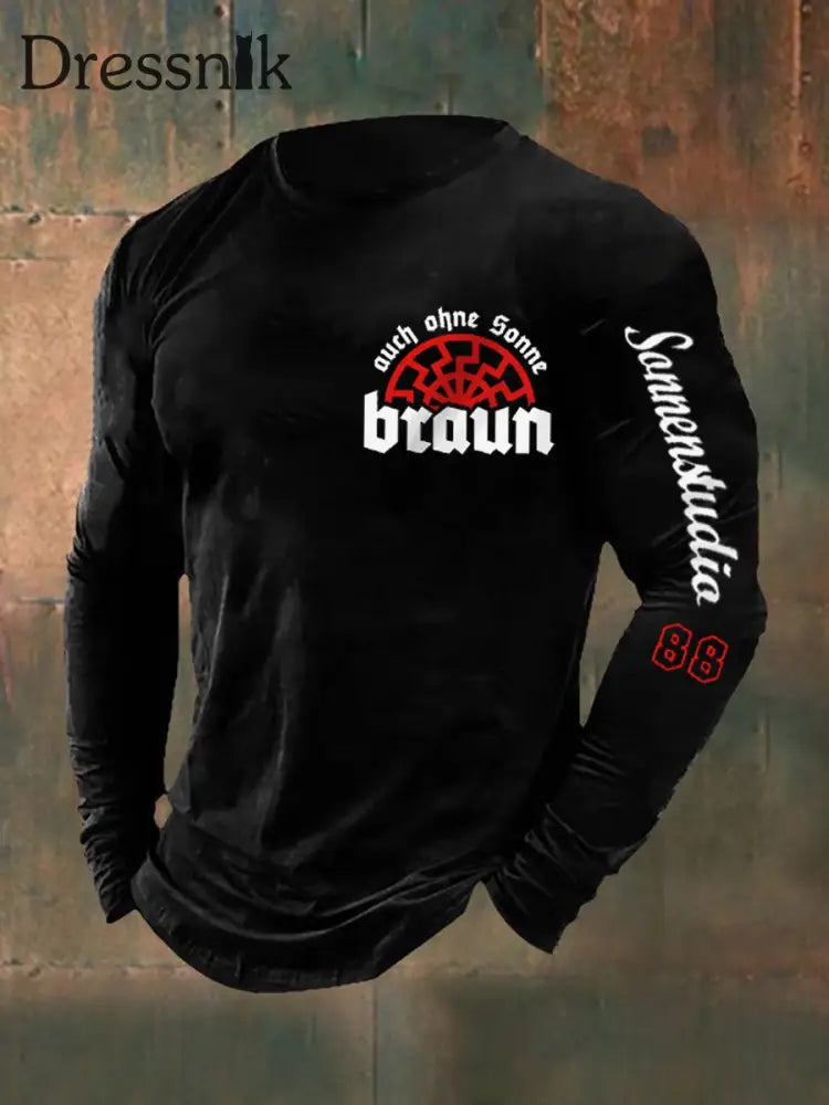 Herren Auch Ohne Sonne Braun 88 Bedrucktes Langarm T-Shirt Schwarz / S