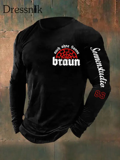 Herren Auch Ohne Sonne Braun 88 Bedrucktes Langarm T-Shirt Schwarz / S