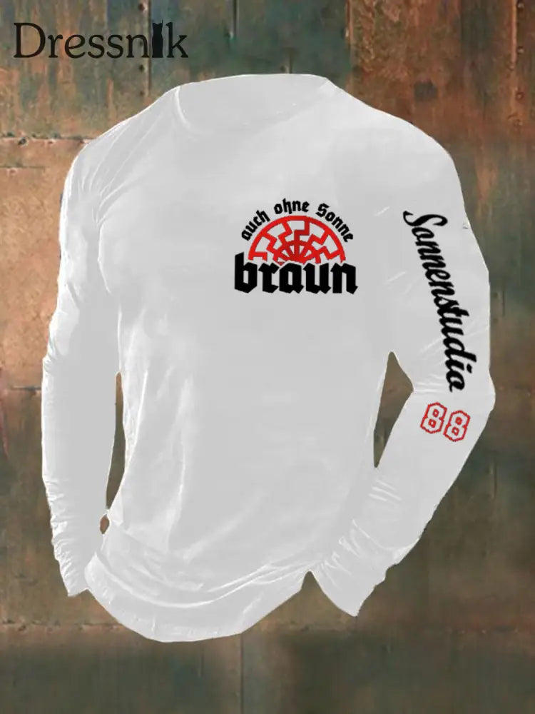 Herren Auch Ohne Sonne Braun 88 Bedrucktes Langarm T-Shirt Weiß / S