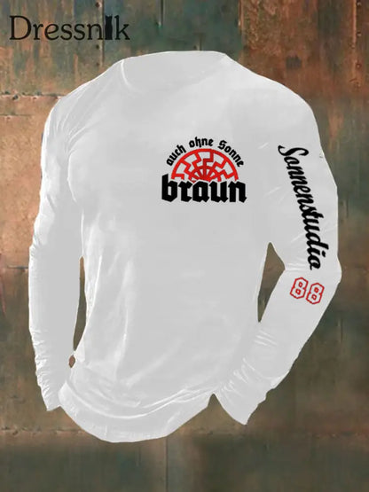 Herren Auch Ohne Sonne Braun 88 Bedrucktes Langarm T-Shirt Weiß / S